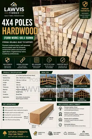 4×4 Hardwood Poles (100 × 100 Mm | 5 M)