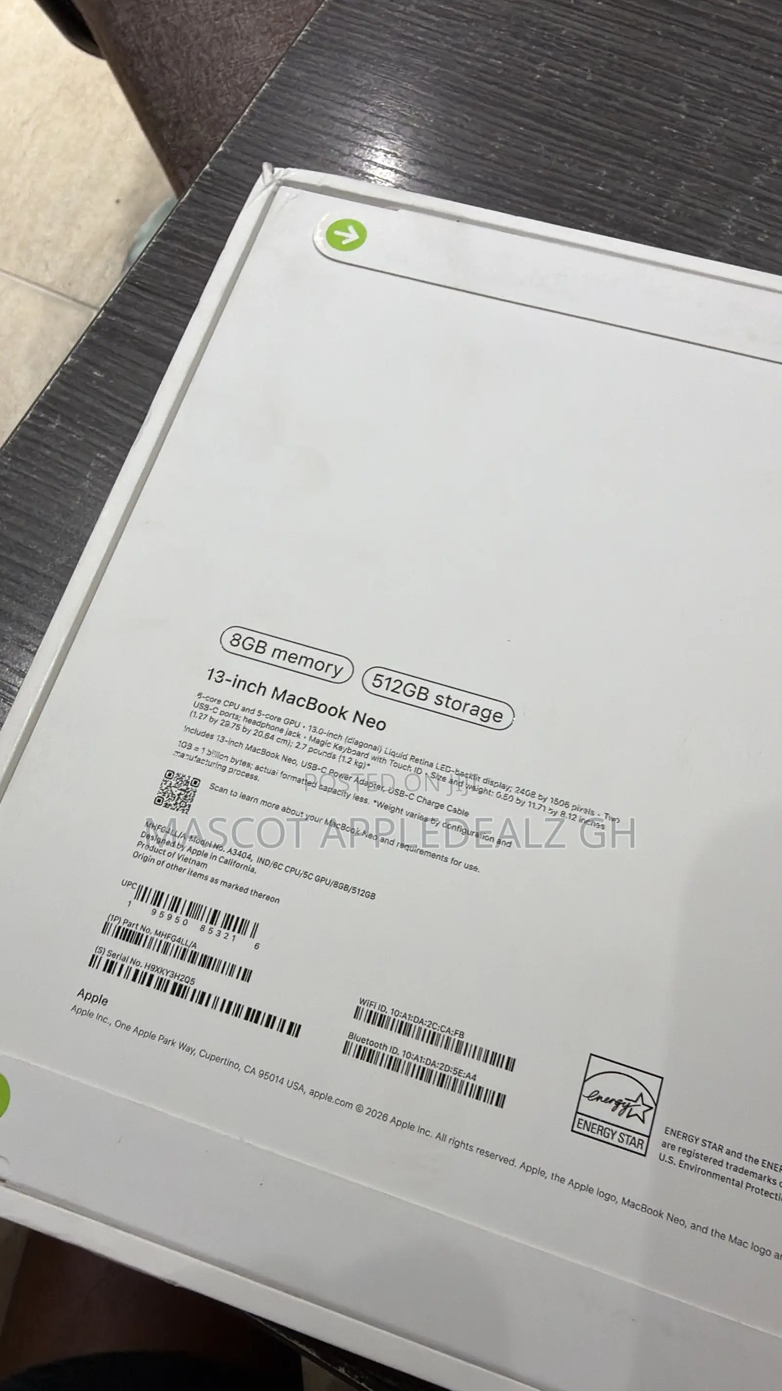 New Laptop Apple MacBook Neo 2026 8GB SSD 512GB