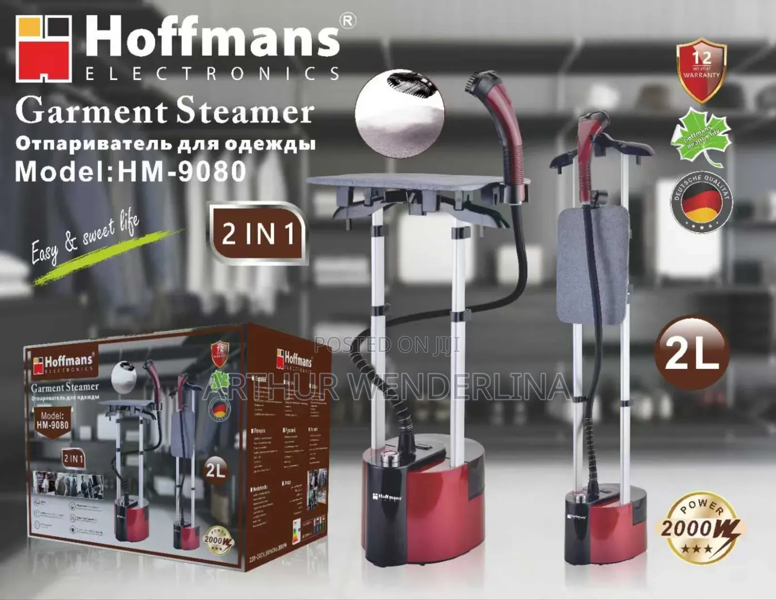 Hoffman Garment Steamer With Ironing Board Stand 2L Water Tank .