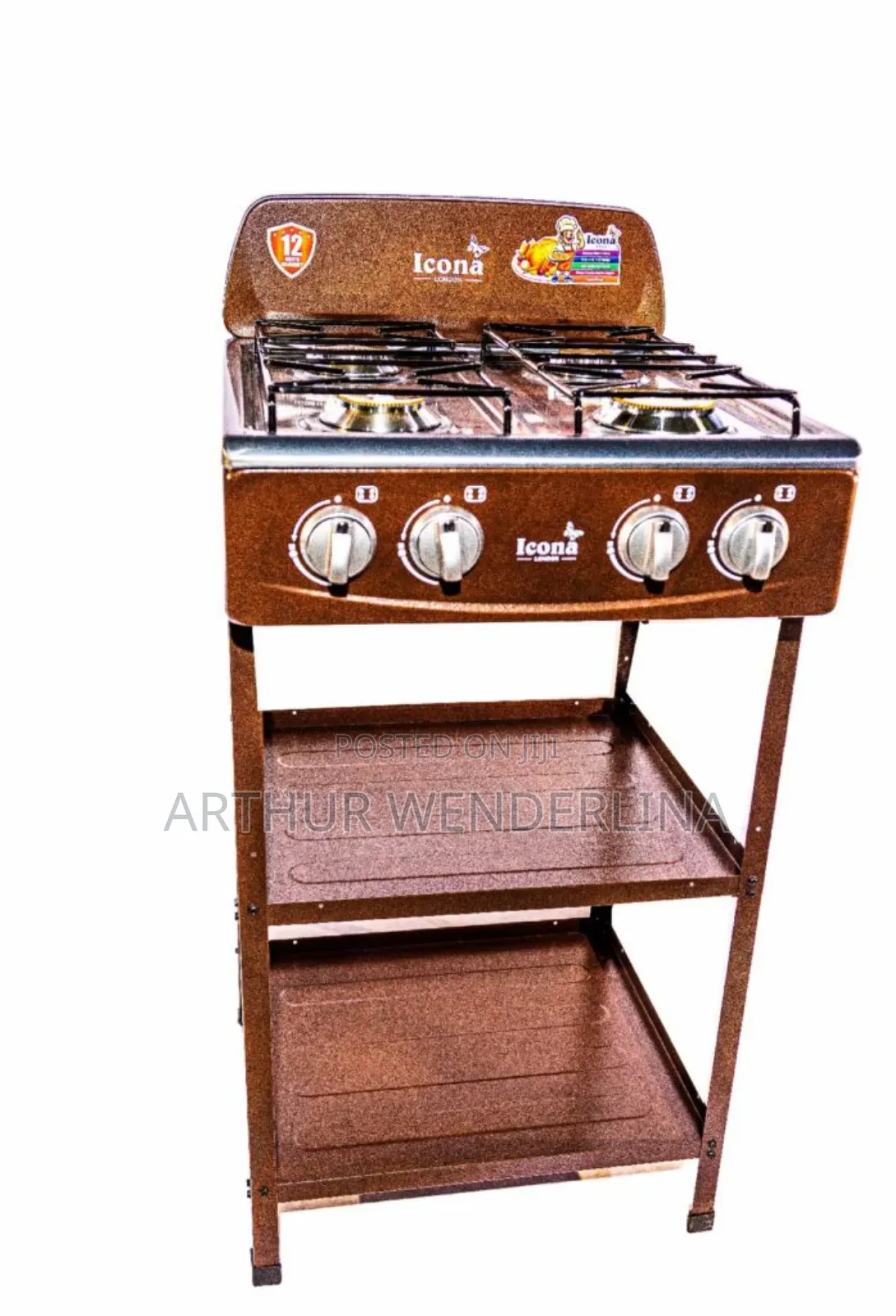 Icona 4-Burner Standing Gas Stove With Leg Shelves