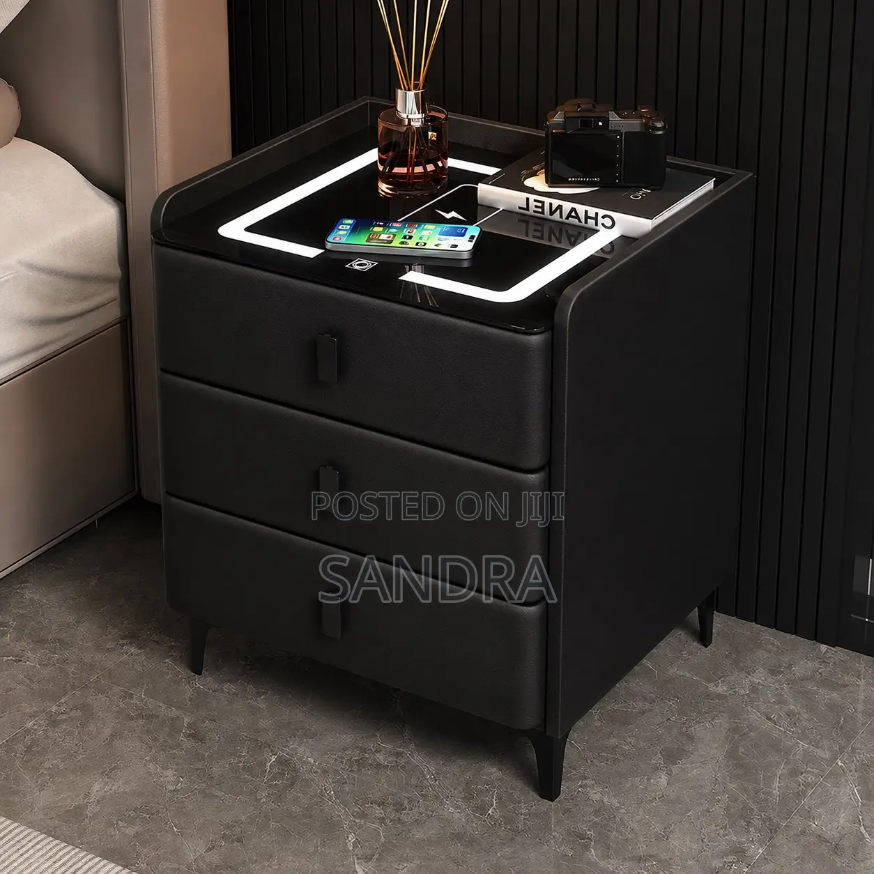 3-Drawer Smart LED Bedside Table With Wireless Charging