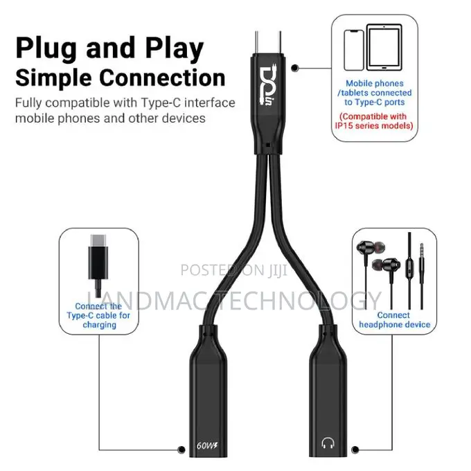 2-in-1 USB-C Earphone + Charging Adapter for 3.5mm