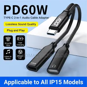 2-in-1 USB-C Earphone + Charging Adapter for 3.5mm