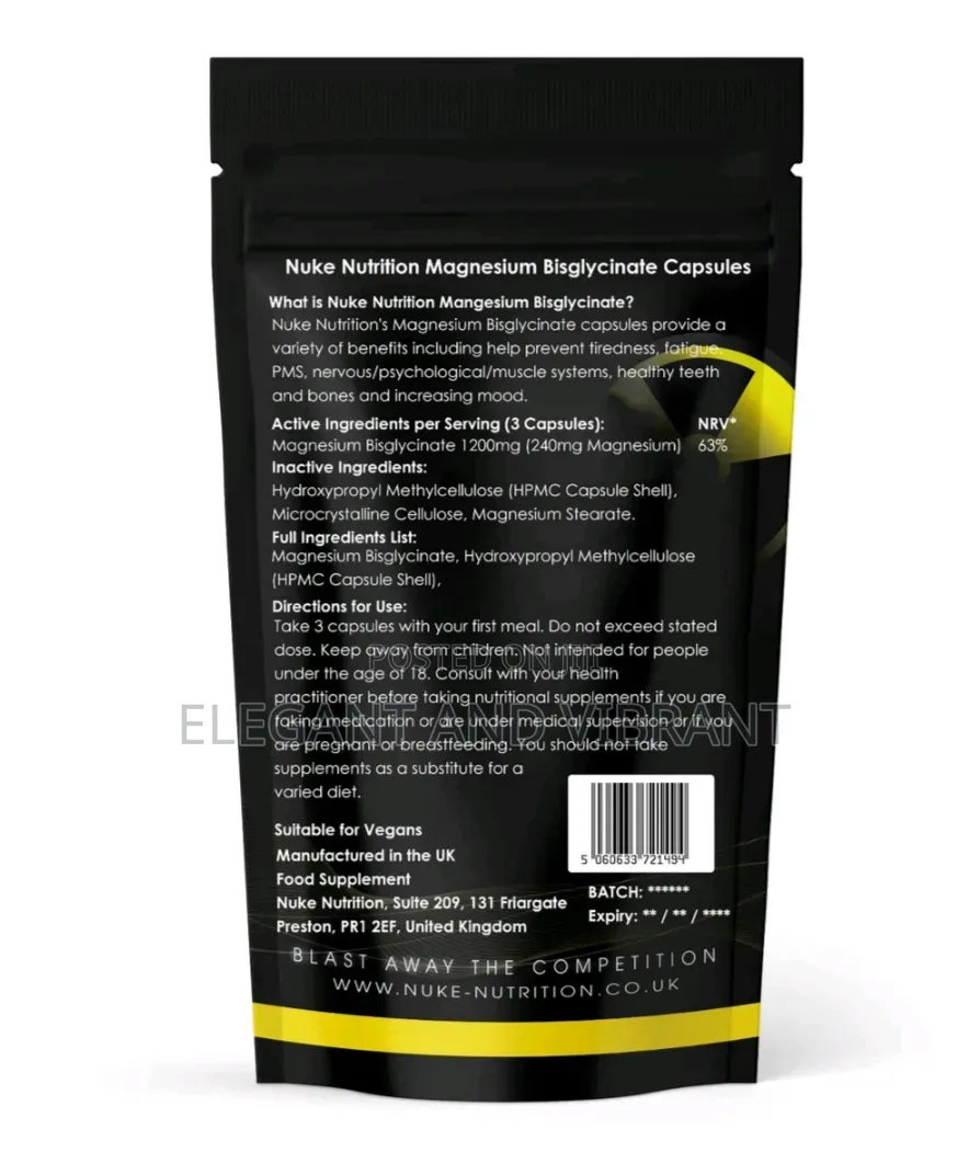 Magnesium Glycinate Capsules High Strength 1200mg Tiredness PMS X 120