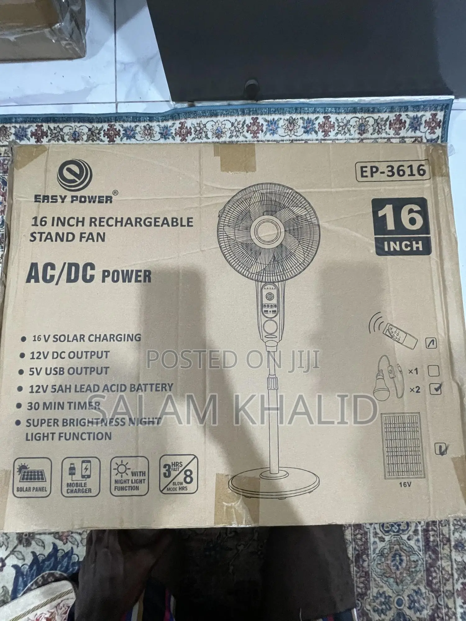 16 Inch Rechargeable Stand Fan