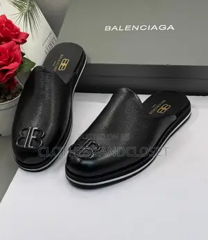 Balenciaga Cosy BB Mules Featuring a Black Textured Leather Upper
