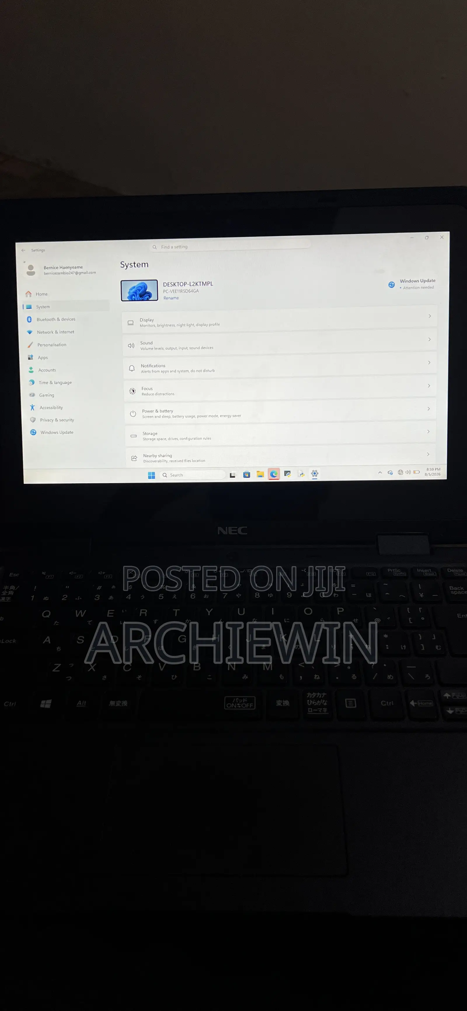 Laptop NEC N22A 4GB Intel HDD 256GB