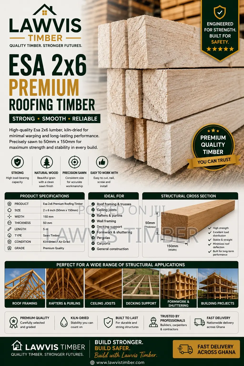 ESA 2×6 Roofing Timber | 50 × 150 Mm | Structural Grade
