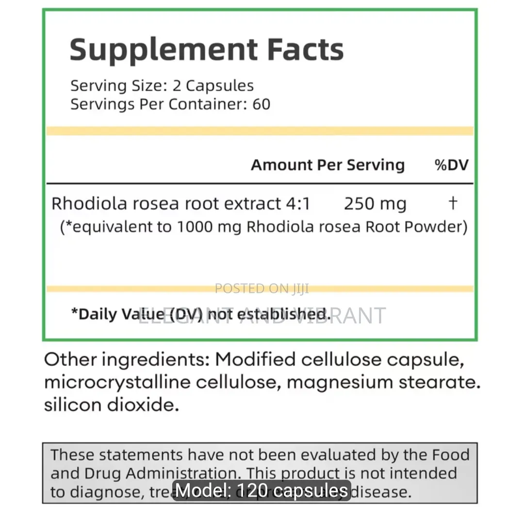 Rhodiola Rosea Capsules 250mg Equivalent to 1000mg Root Powder