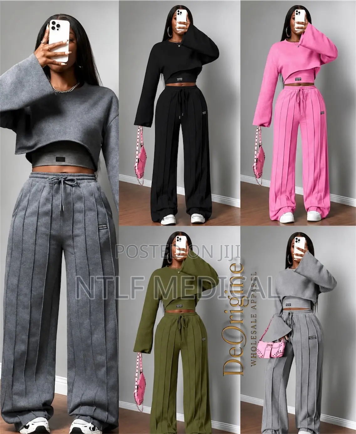Fashionable Women 3pcs (Cropped T-Shirts, Tank Top, Wide-Legs Joggers)
