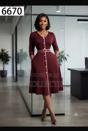 Ladies Buttoned High Waist Office Dress