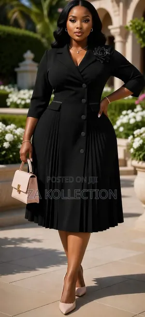 Ladies Flare Office Dress With Side Pleats and Pocket
