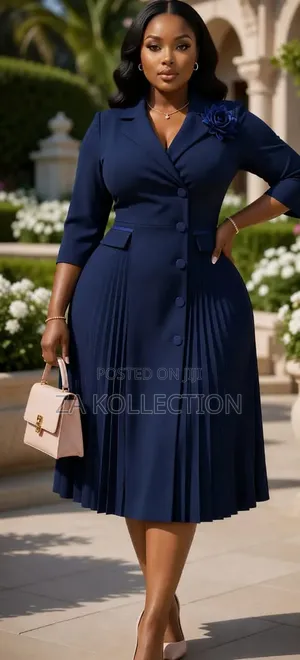 Ladies Flare Office Dress With Side Pleats and Pocket