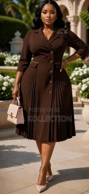 Ladies Flare Office Dress With Side Pleats and Pocket