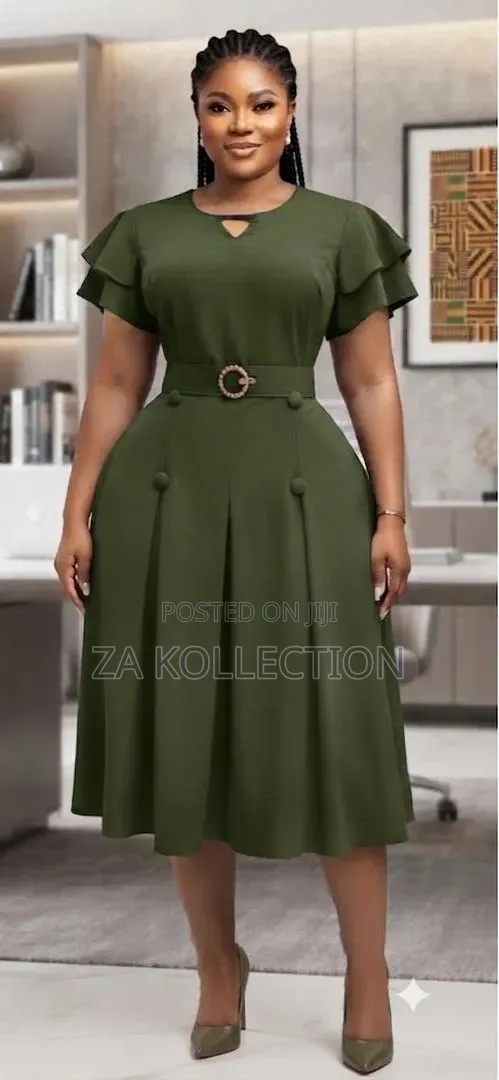 Senori Ladies Office Dress With Belt and Big Pleats
