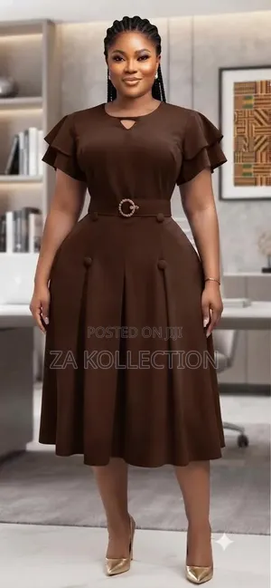 Senori Ladies Office Dress With Belt and Big Pleats