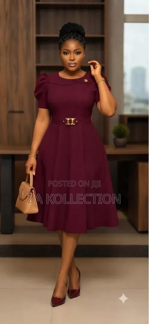 Women's High Waist Pleated Office Dress
