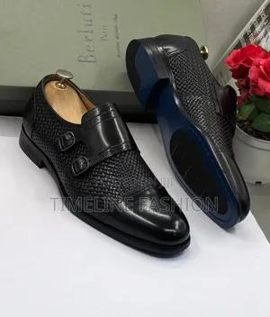 Genuine Leather Berluti Men's Monk Strap Shoes 39-46 Black