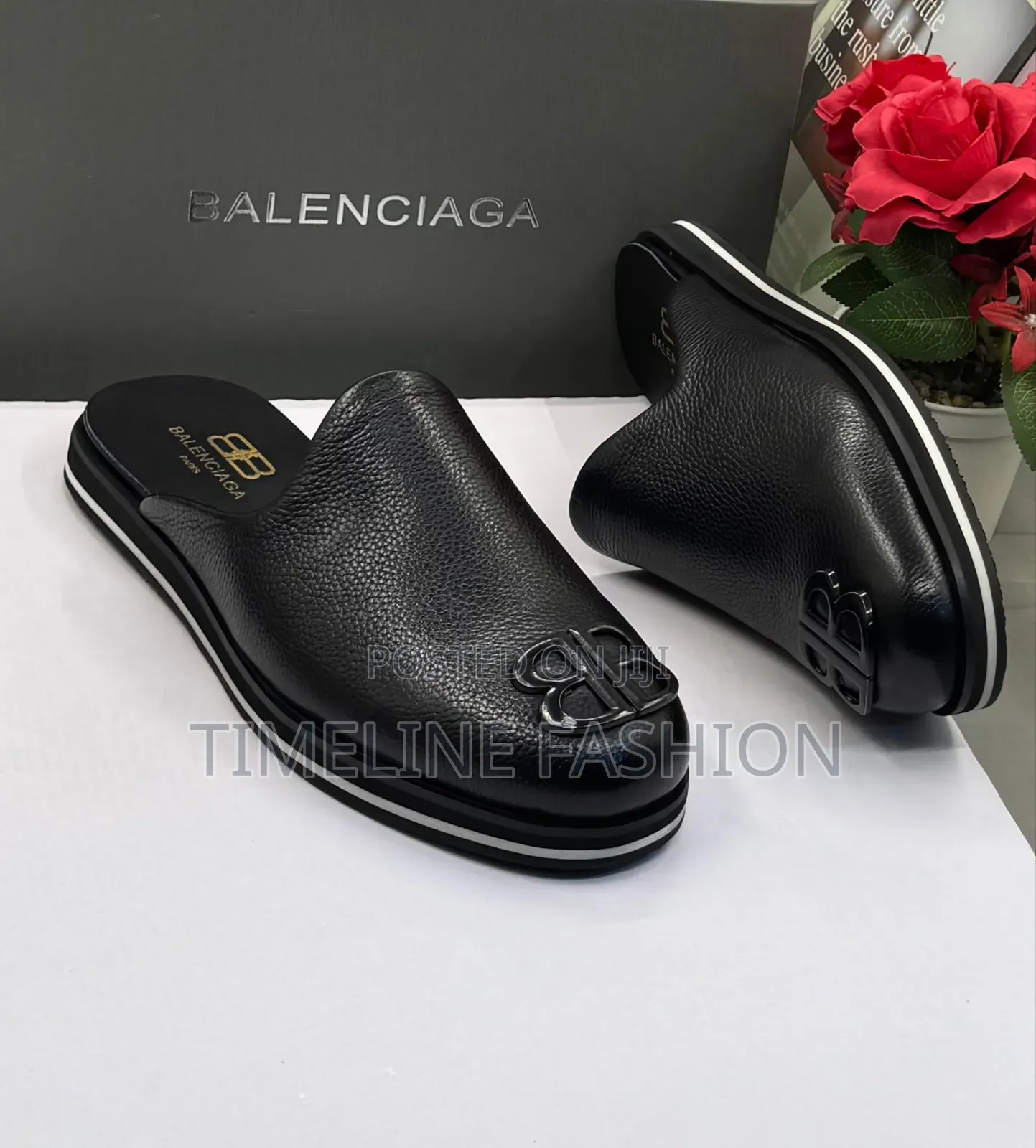 Quality Balenciaga Black Leather Men's Half Shoes