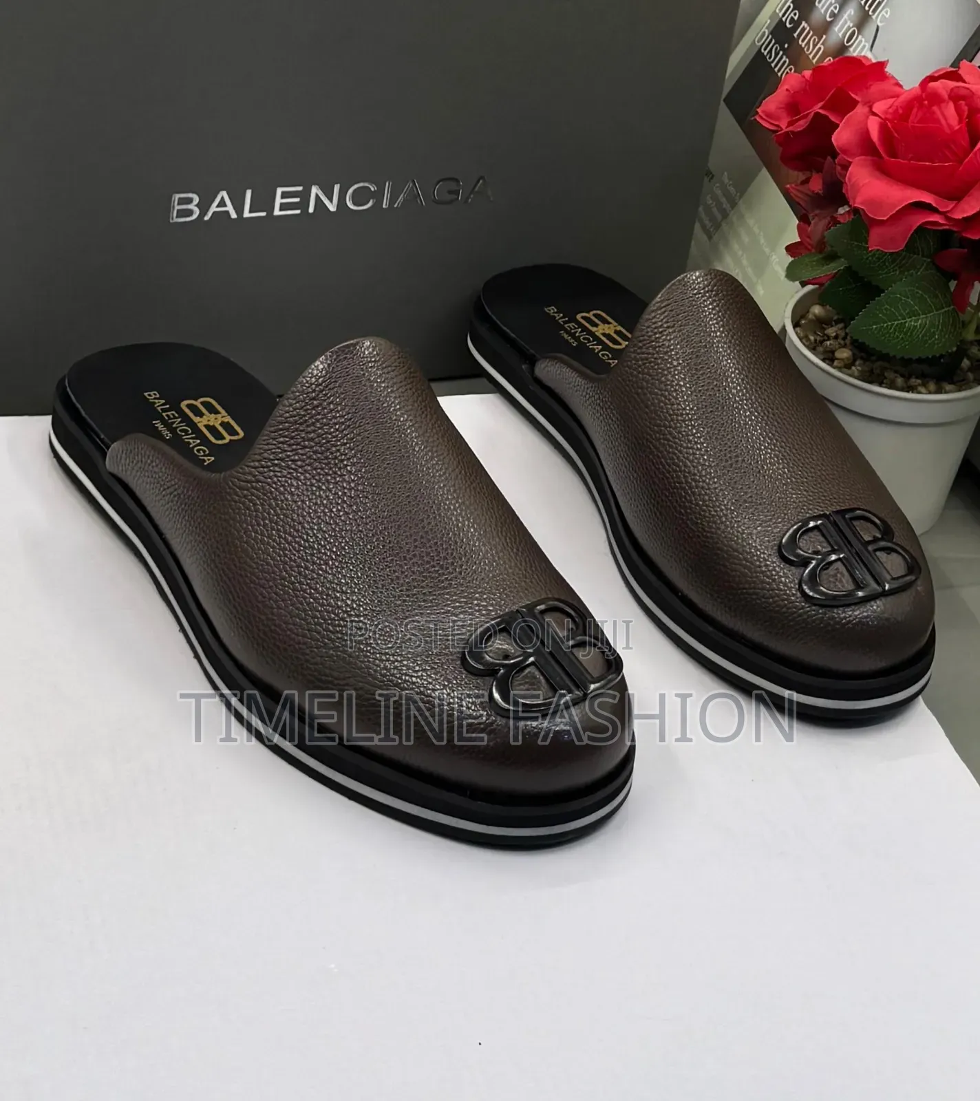 Coffee Brown Balenciaga Men's Stylish Leather Half Shoes
