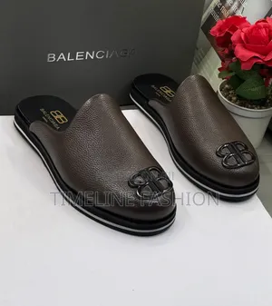 Coffee Brown Balenciaga Men's Stylish Leather Half Shoes