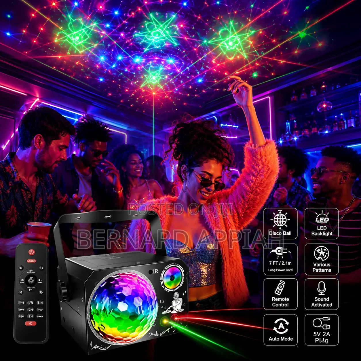 RGB LED Disco Ball Laser Party Light Projector With Remote Control