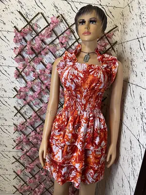 Beautiful Vibrant Red and White Print Smocked Bodice Dress