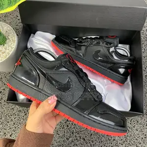 Original Nike Jordan 1 Low Retro Sleek Black, Sole Red