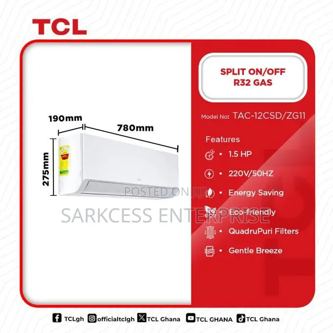 TCL TAC-12CSD/ZG11 1.5hp R32 Split Air Conditioner - White