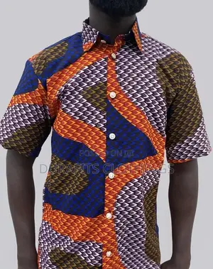Men’s Feather Wave African Print Short-Sleeve Shirt