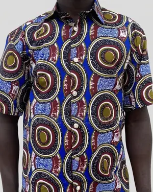 Men’s Concentric Circles African Print Short-Sleeve Shirt