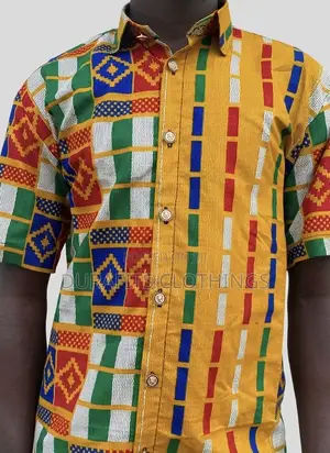 Men’s Kente Patchwork African Print Short-Sleeve Shirt