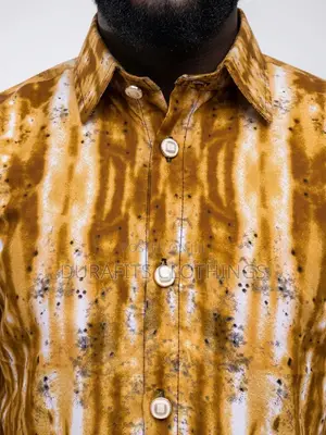 Men’s Ochre Tie-Dye African Print Short-Sleeve Shirt