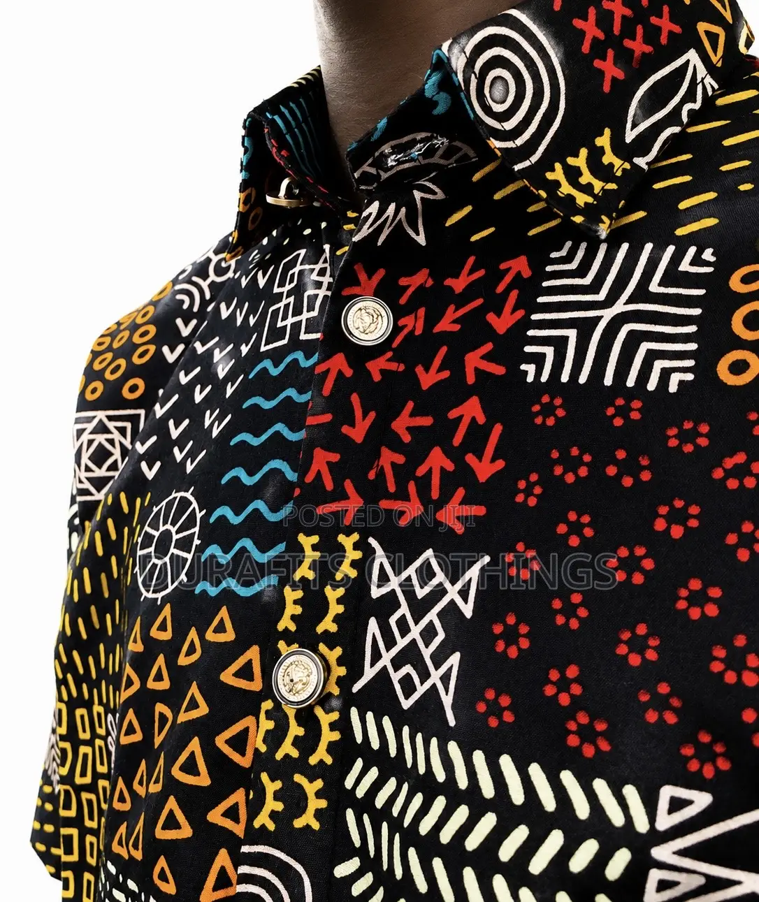 Men’s Black Tribal Symbols African Print Short-Sleeve Shirt
