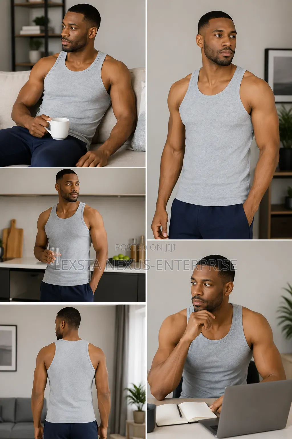 Men's Singlet - Black, Blue Grey