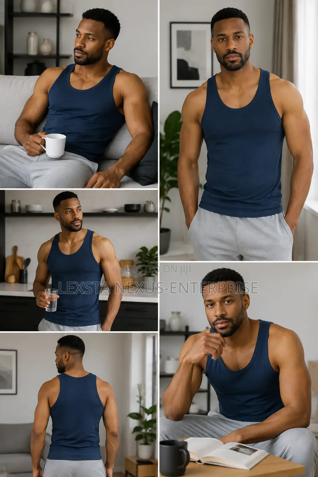 Men's Singlet - Black, Blue Grey