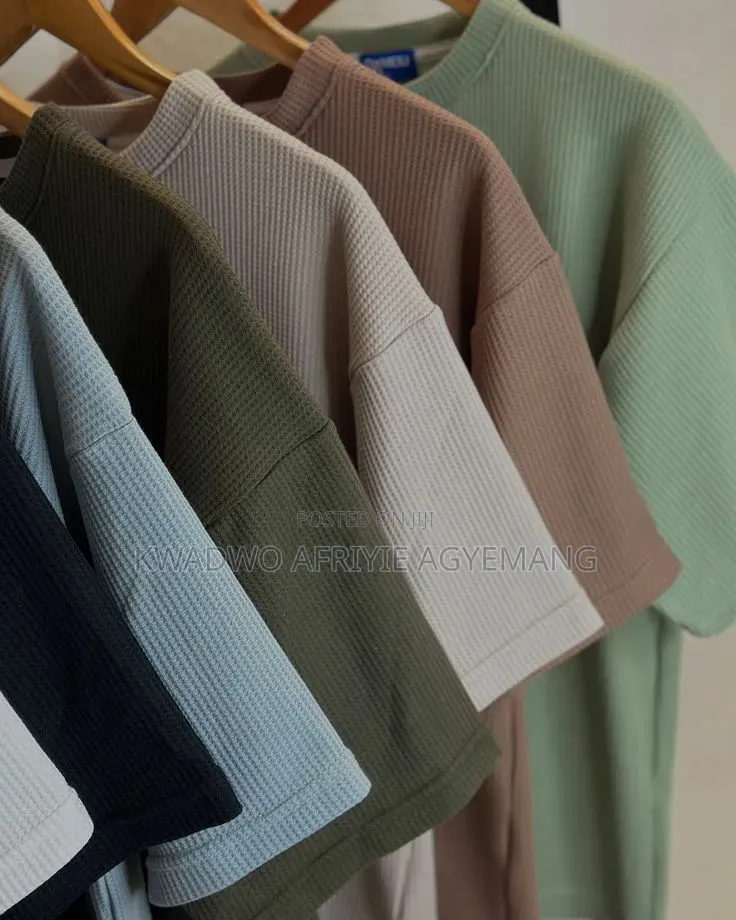 Plain Waffle-Knit Henly T-Shirts (Short Sleeves)