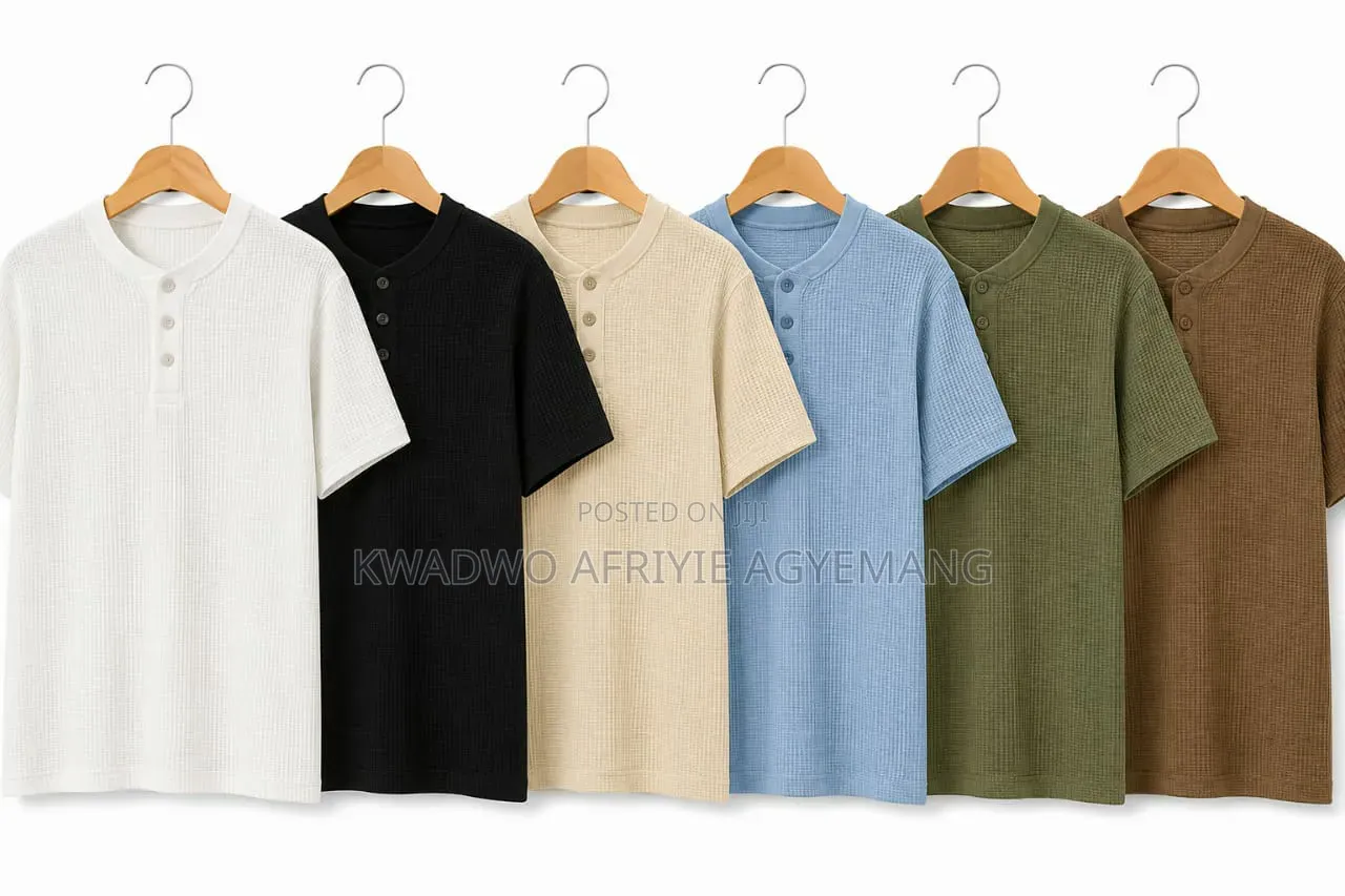 Plain Waffle-Knit Henly T-Shirts (Short Sleeves)