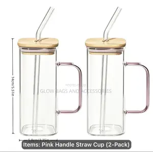 Cute Glass Cup With Lid and Straw