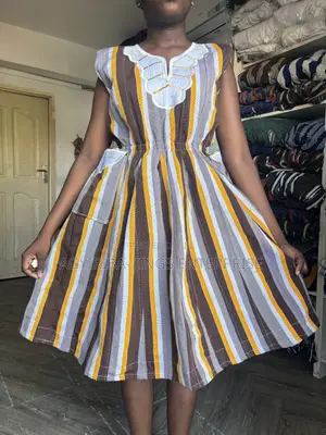 Brown and White Smock Dress