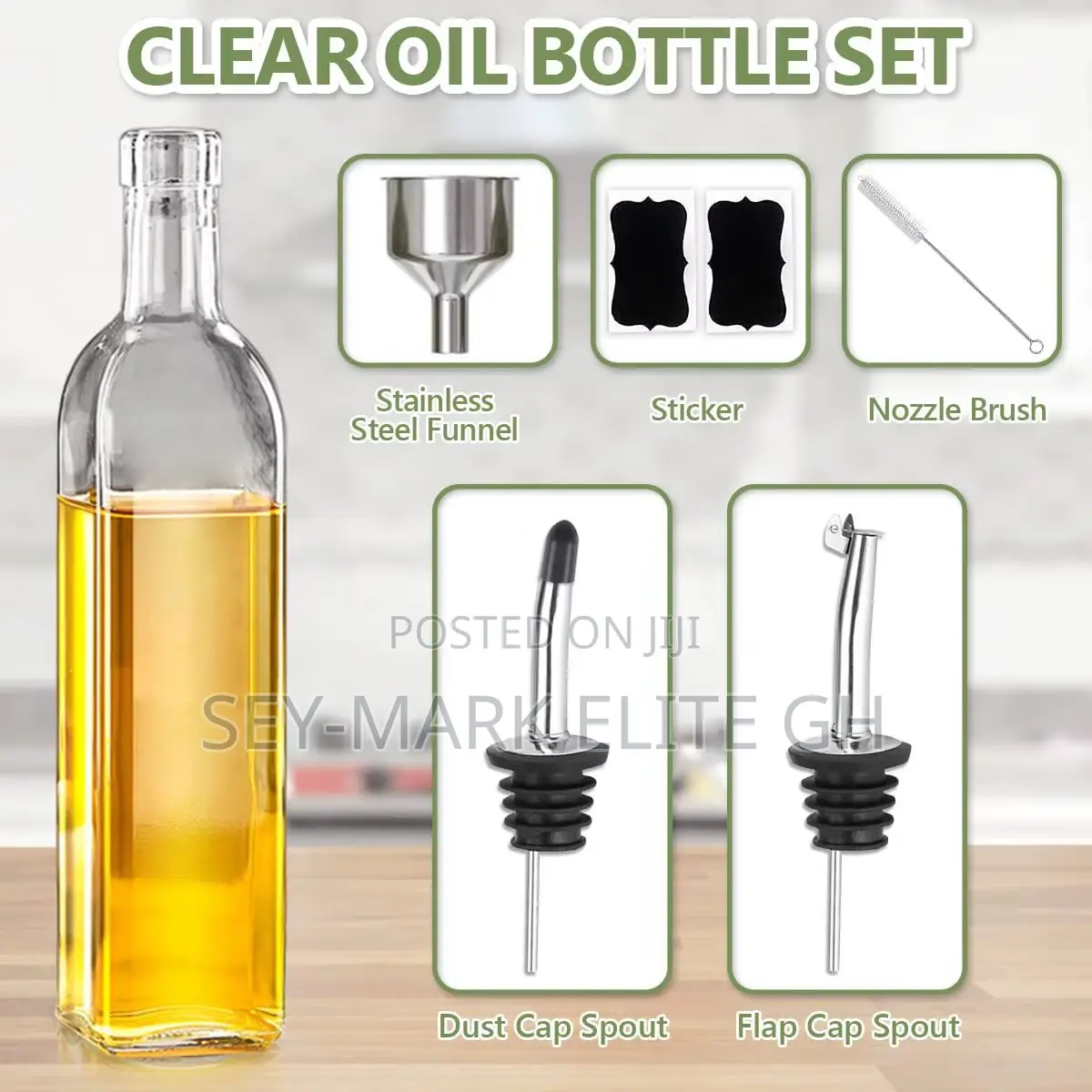 2pcs Glass Oil Dispenser Bottle With Acessories