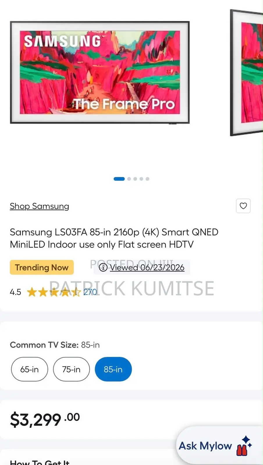 Samsung LS03FA 85-in 2160p () Smart QNED MiniLED