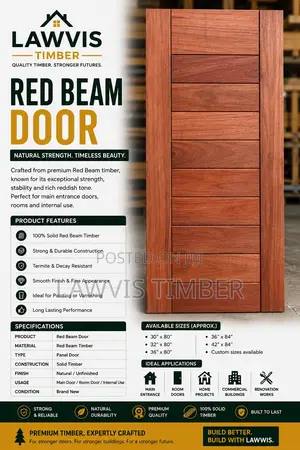 Red Beam Wooden Door | Solid Timber | Strong, Elegant Built to Last