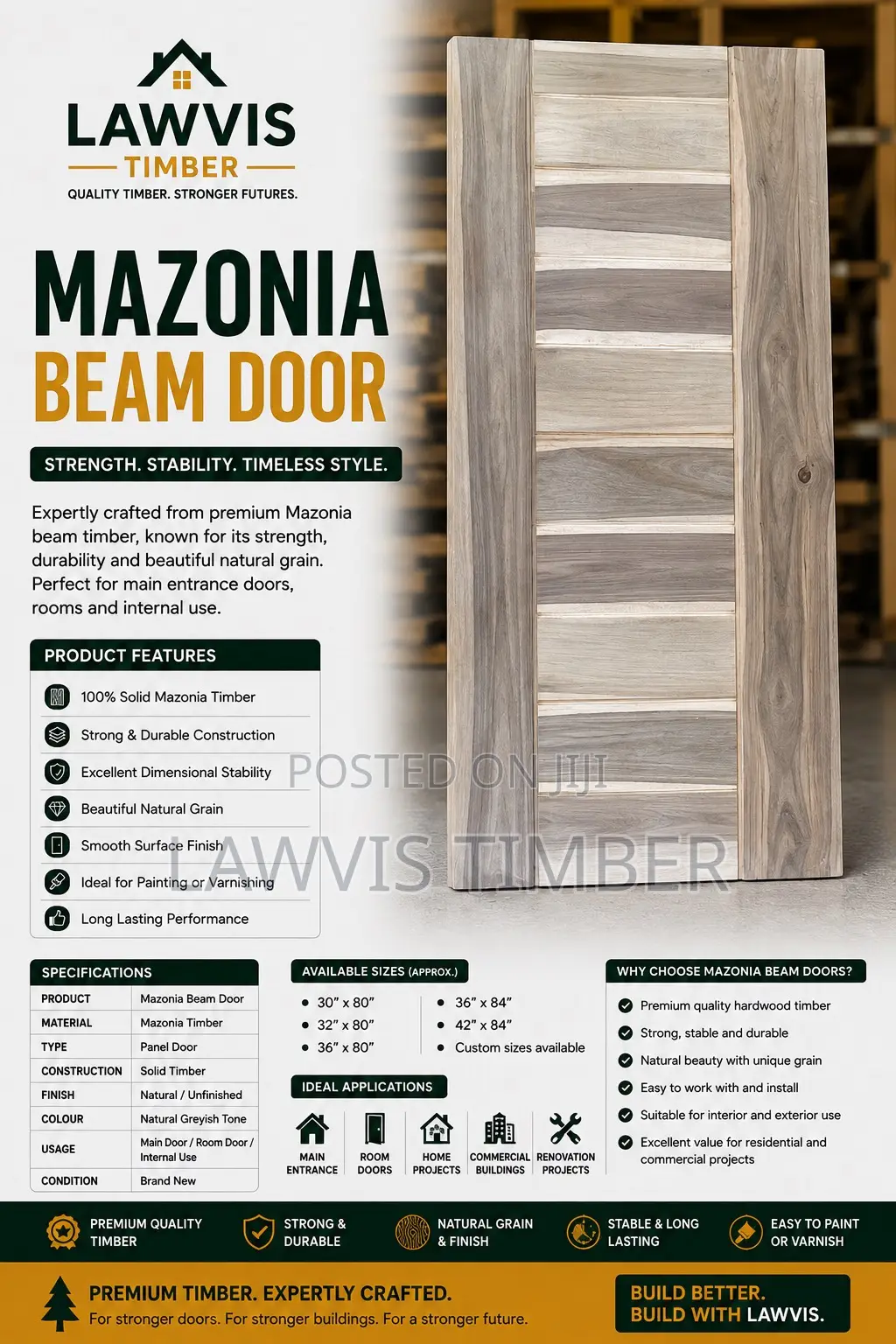 Mazonia Beam Wooden Door | Solid Timber | Elegant Design