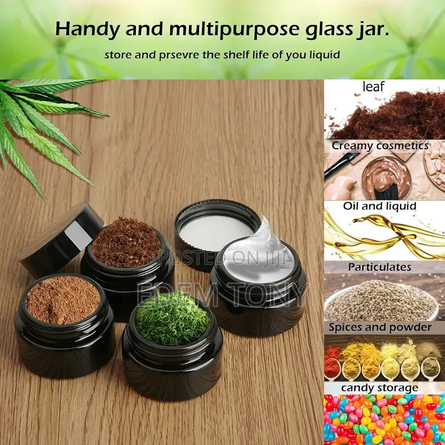 5g Thick Black UV Protection Small Glass Jars With Lids 5ml -12pcs