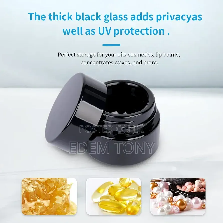 5g Thick Black UV Protection Small Glass Jars With Lids 5ml -12pcs