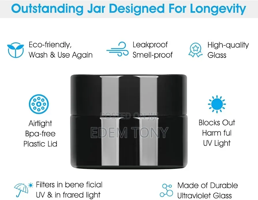 5g Thick Black UV Protection Small Glass Jars With Lids 5ml -12pcs