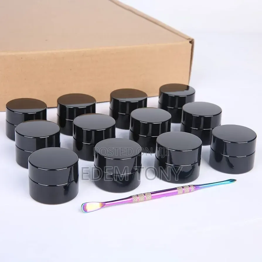 5g Thick Black UV Protection Small Glass Jars With Lids 5ml -12pcs