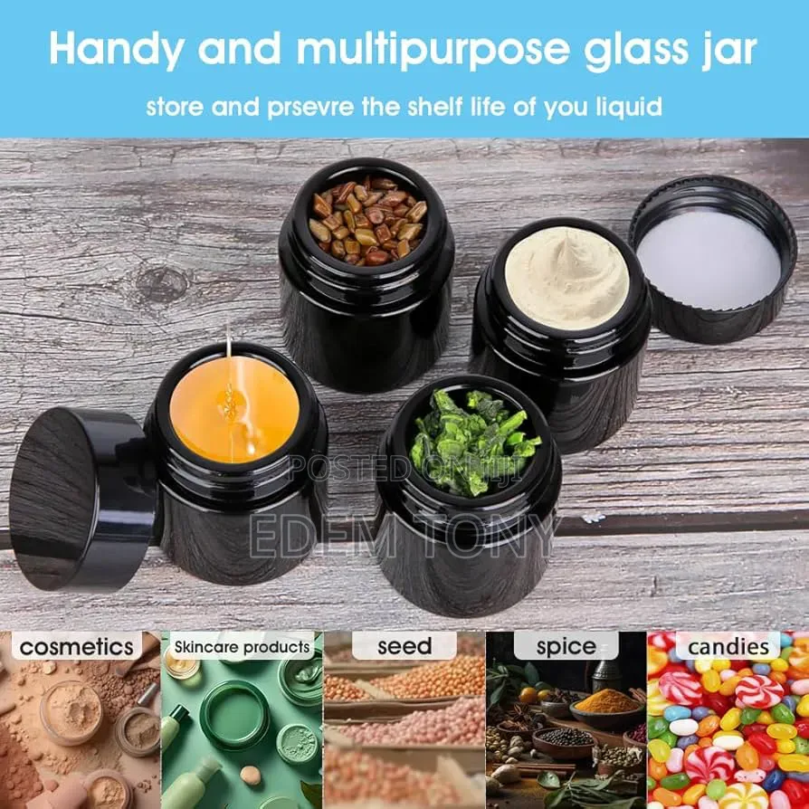 10g Thick Black UV Protection Small Glass Jars With Lids 10ml -12pcs