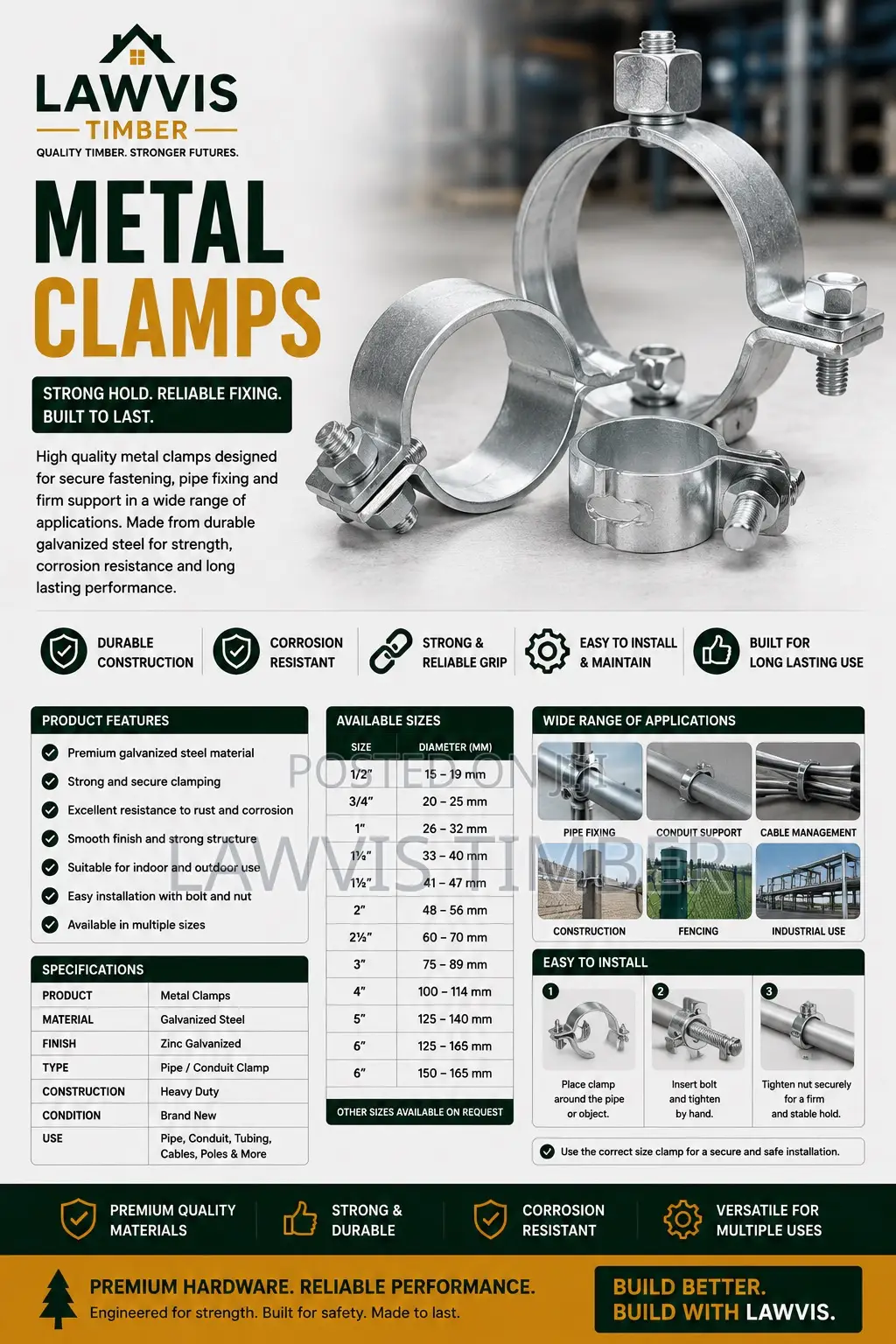 Heavy-Duty Metal Pipe Clamp